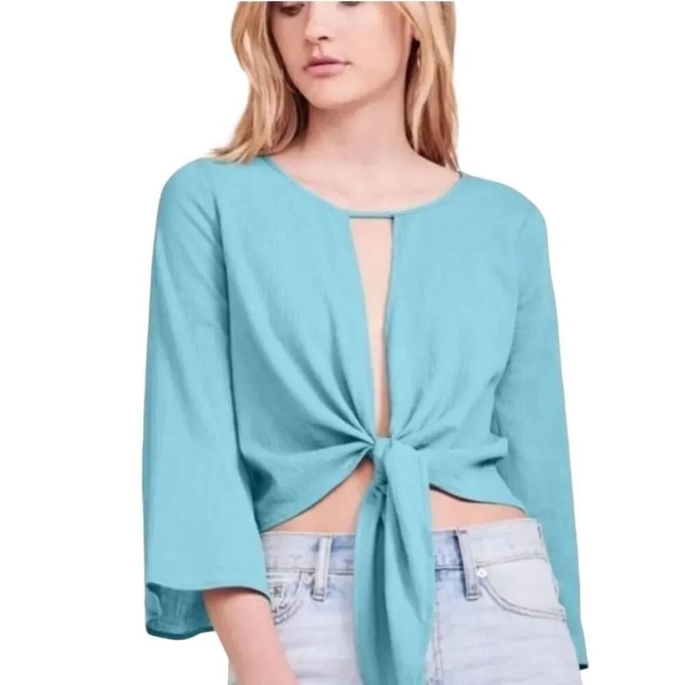 Jack BB Dakota Top Size Small Lake Blue Malia Front Tie Crop NWT